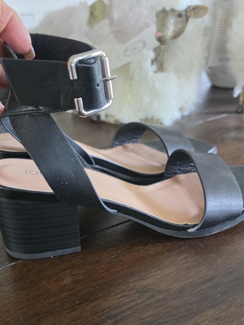 TOP Moda Black Ankle Strap Block Heel Sandals